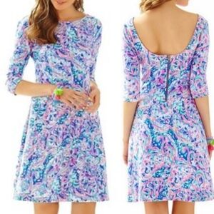 Lilly Pulitzer Celia Multi La Playa Flat French Terry Fit Flare Dress S Coastal